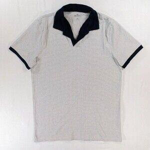 HM Mens Polo White Striped Short Sleeve Large